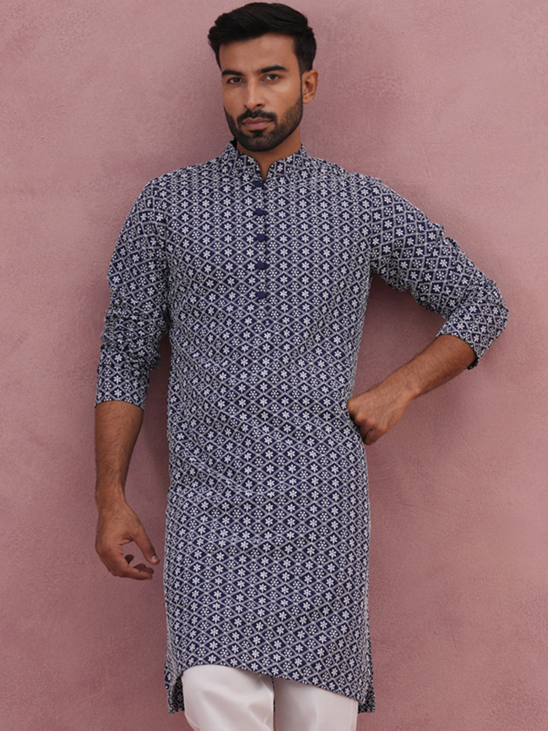 DesiQlo Men Embroidered Kurta Only - Blue - KO_626Blue_S