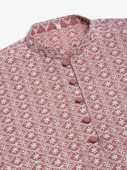 Men's Coral Red & White Embroidered Straight Kurtas ( KO 626 Coral ) [FF] [G-1-5]