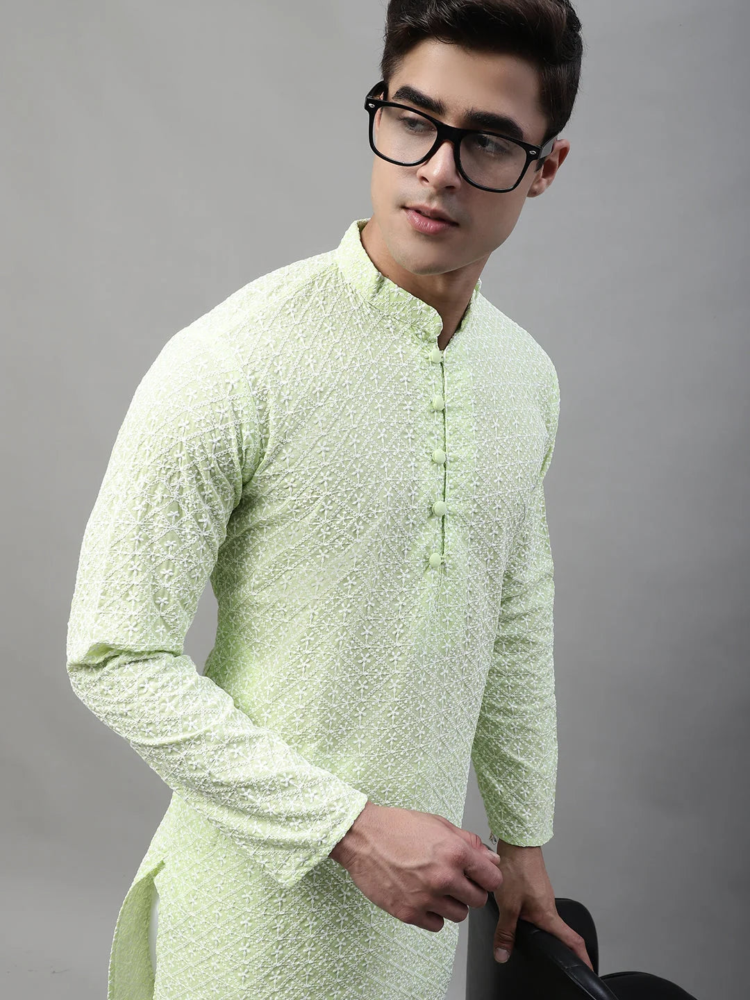 Green Embroidered Mens Kurta - Stylish Indian Kurta for Men