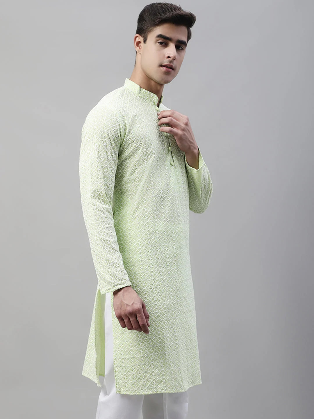 Green Embroidered Mens Kurta - Stylish Indian Kurta for Men