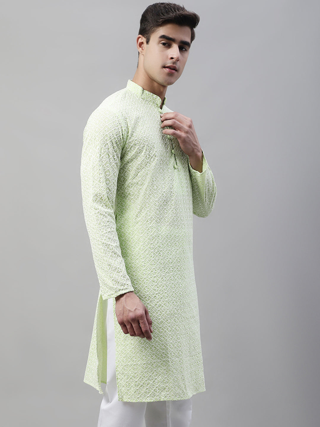 Green Embroidered Mens Kurta - Stylish Indian Kurta for Men