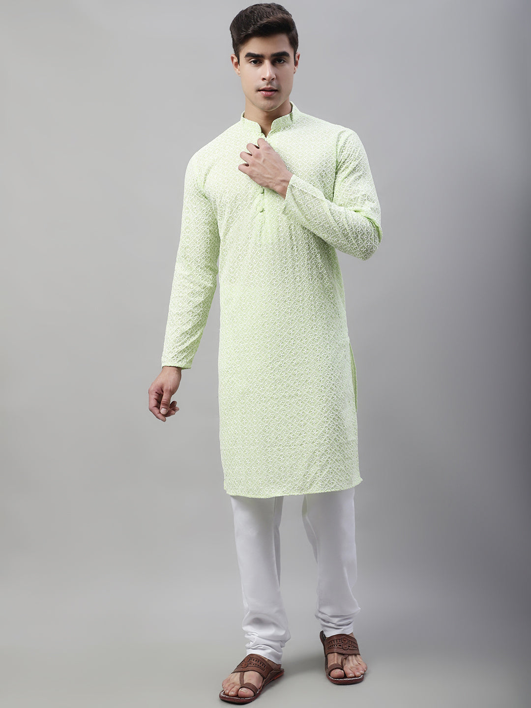 Green Embroidered Mens Kurta - Stylish Indian Kurta for Men