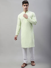 Men's Green Embroidered Kurta Only