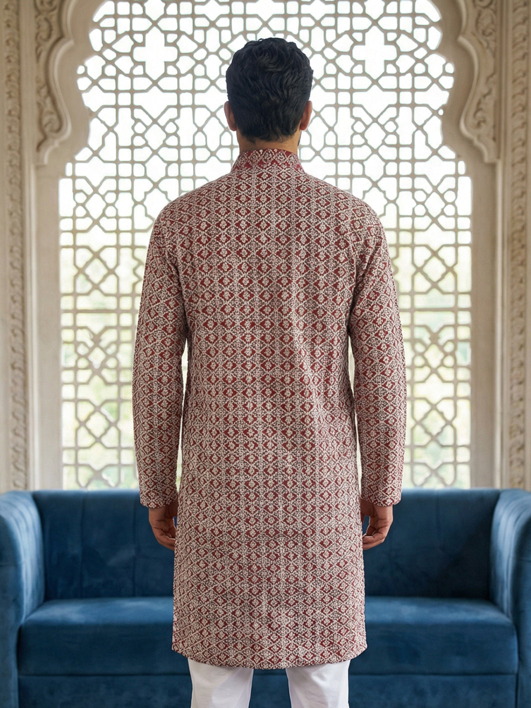 DesiQlo Men Embroidered Kurta Only - Maroon - KO_626Maroon_S