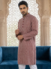 Floral Embroidered Kurta ( KO 626Maroon ) [FF] [G-1-5]
