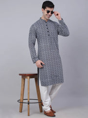 Men's Navy Blue & White embroidered Straight Kurtas ( KO 626 Navy ) [FF] [G-1-5]