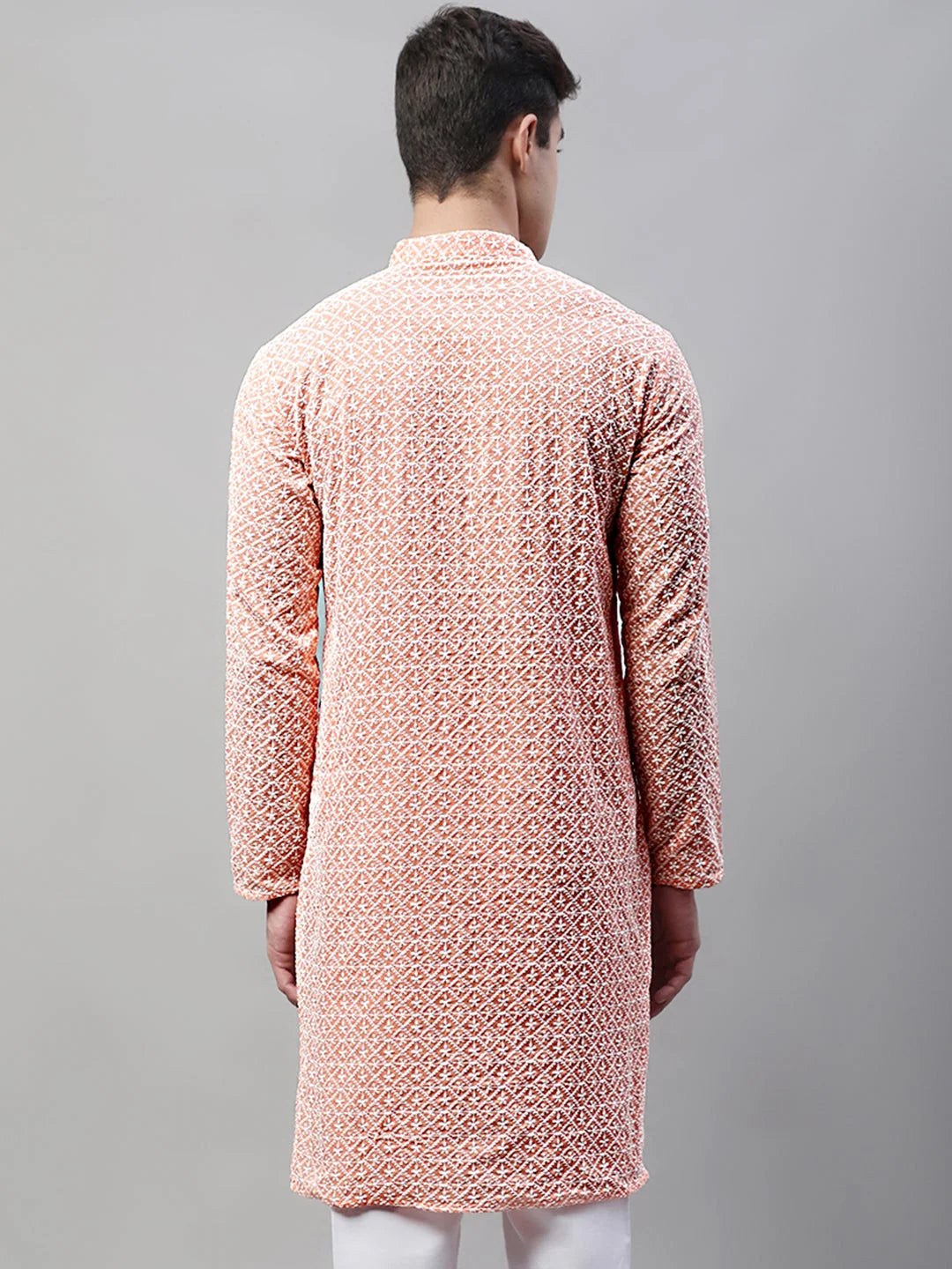 Orange Embroidered Indian Kurta for Men - Mens Kurta