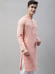Men's Orange Embroidered Kurta Only