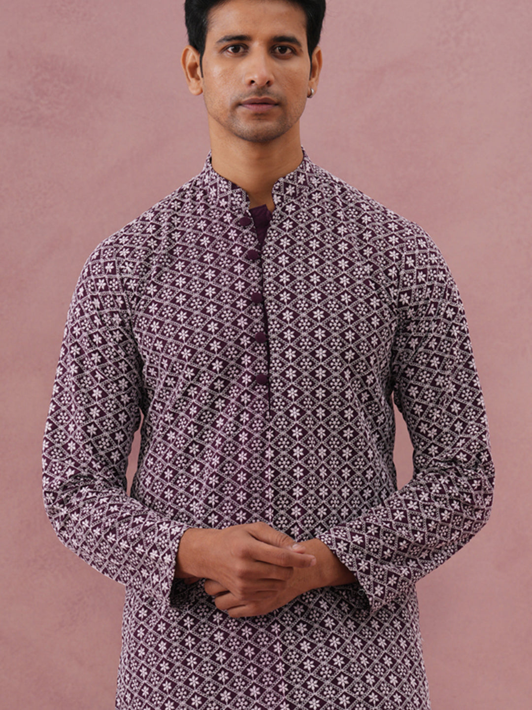 DesiQlo Men Embroidered Kurta Only - Purple - KO_626Purple_S