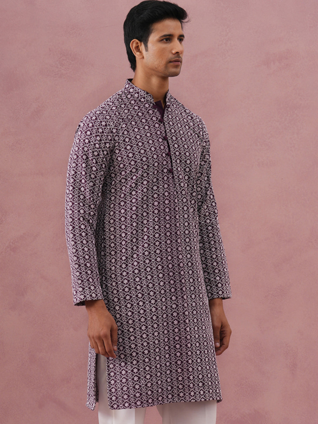 DesiQlo Men Embroidered Kurta Only - Purple - KO_626Purple_S