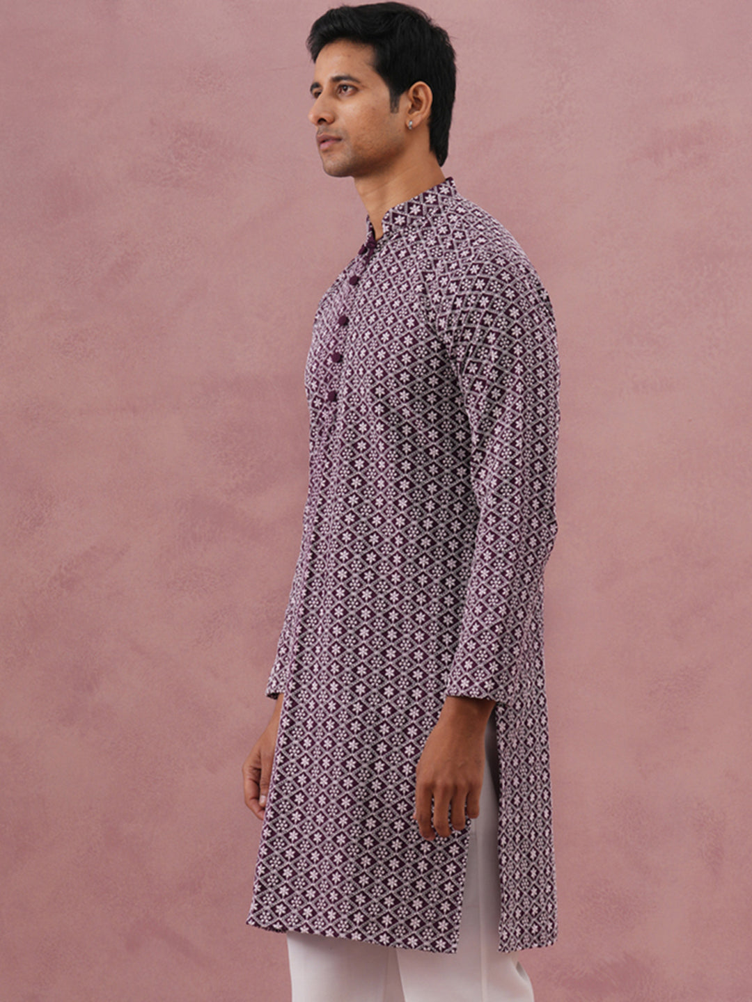 DesiQlo Men Embroidered Kurta Only - Purple - KO_626Purple_S