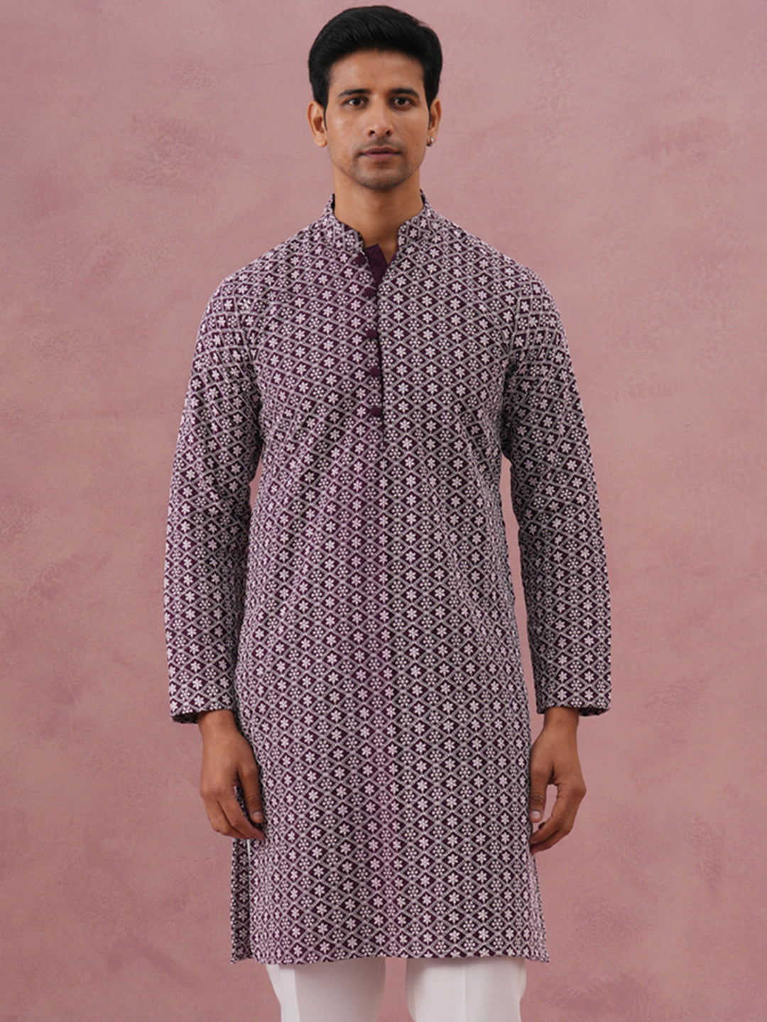DesiQlo Men Embroidered Kurta Only - Purple - KO_626Purple_S