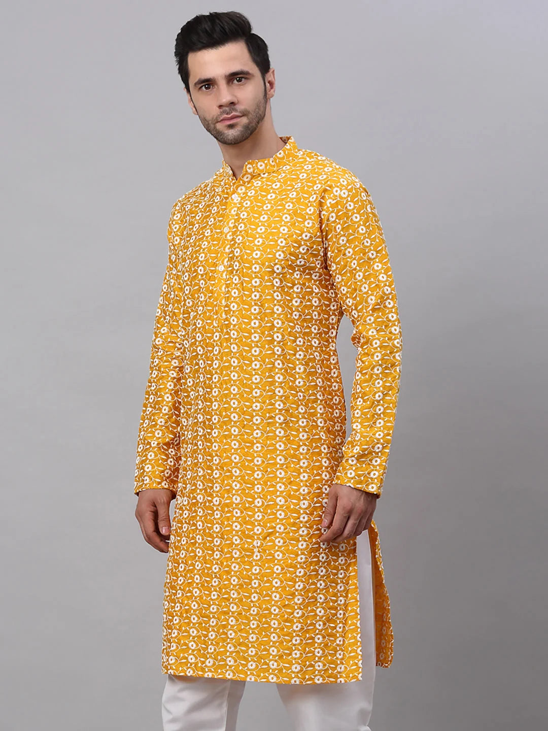 Mustard Embroidered Silk Kurta for Men | Indian Kurta Designs