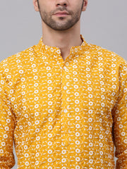 Men Mustard Embroidered Dupion Silk Kurtas ( KO 633Mustard )-KO-633