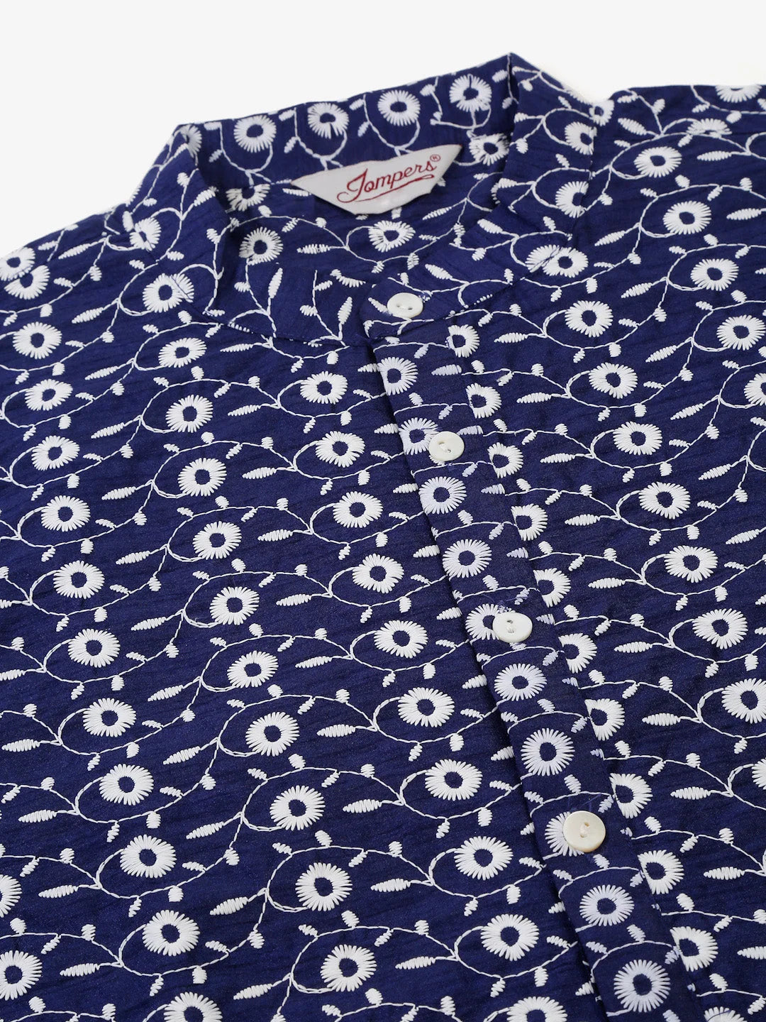 Navy Blue Embroidered Dupion Silk Kurta | Wedding Kurta for Men