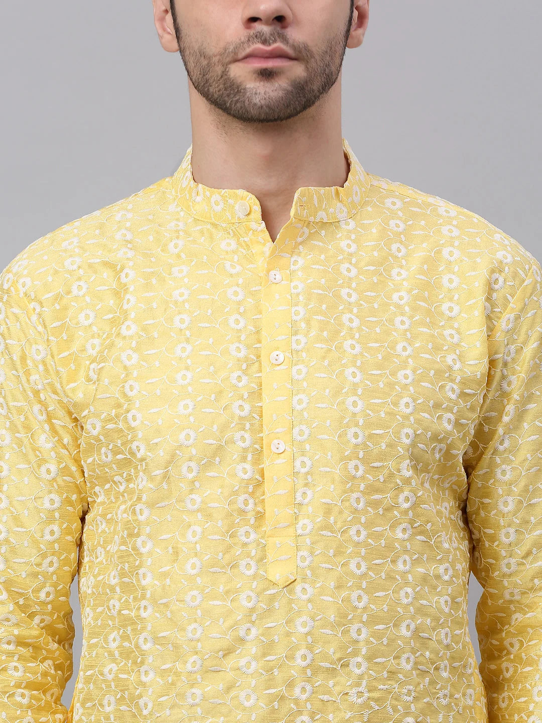 Yellow Silk Kurta for Men | Embroidered Indian Kurta Designs
