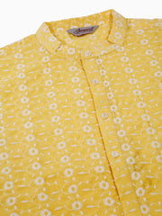 Men Yellow Embroidered Dupion Silk Kurtas ( KO 633Yellow )-KO-633