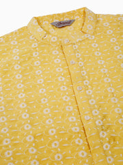Men Yellow Embroidered Dupion Silk Kurtas ( KO 633Yellow )-KO-633