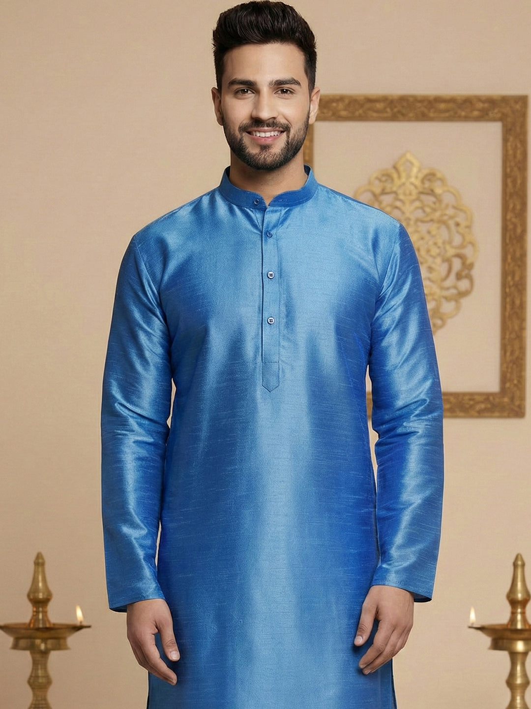 DesiQlo Men Solid Kurta Only - Blue - KO_636Blue_S