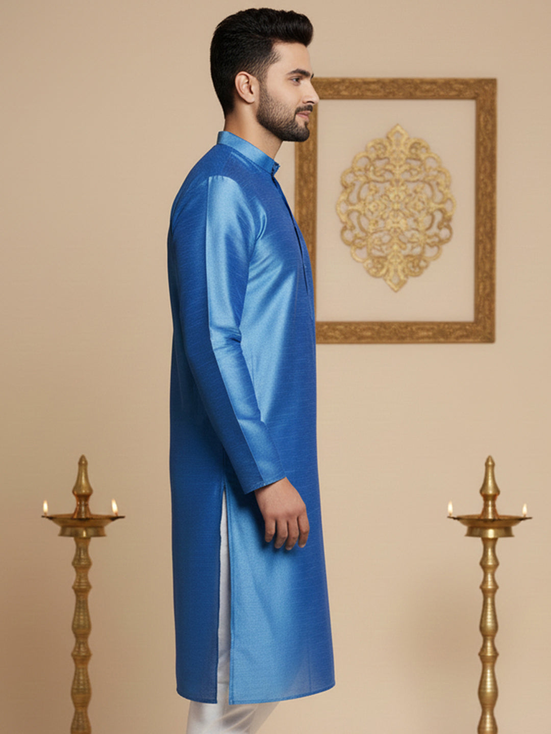 DesiQlo Men Solid Kurta Only - Blue - KO_636Blue_S
