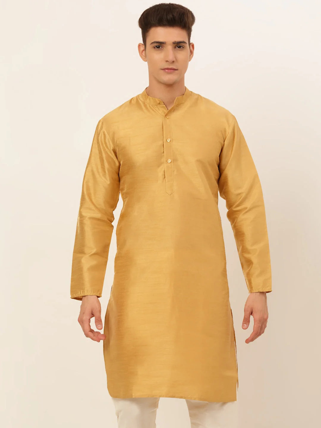Gold Cotton Indian Kurta for Men | Solid Mens Kurta