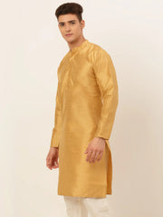 Men's Solid Dupion Silk Kurtas ( KO 636Dark-Golden )-KO-636