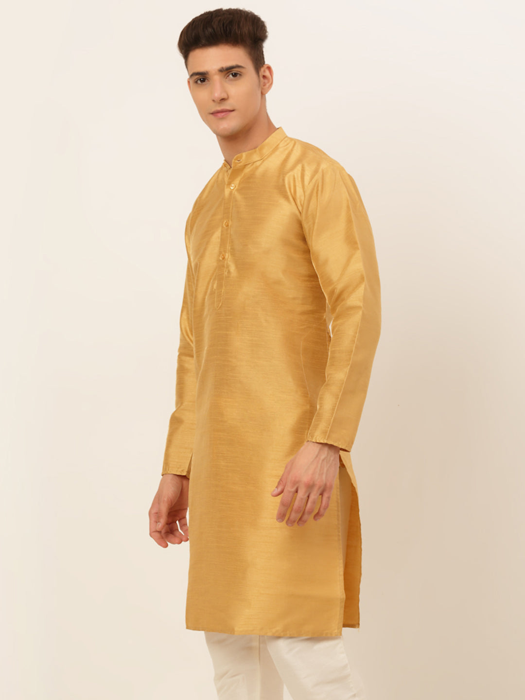 Gold Cotton Indian Kurta for Men | Solid Mens Kurta