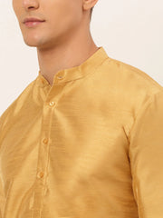 Men's Solid Dupion Silk Kurtas ( KO 636Dark-Golden )-KO-636
