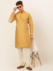 Men's Solid Dupion Silk Kurtas ( KO 636Dark-Golden )-KO-636