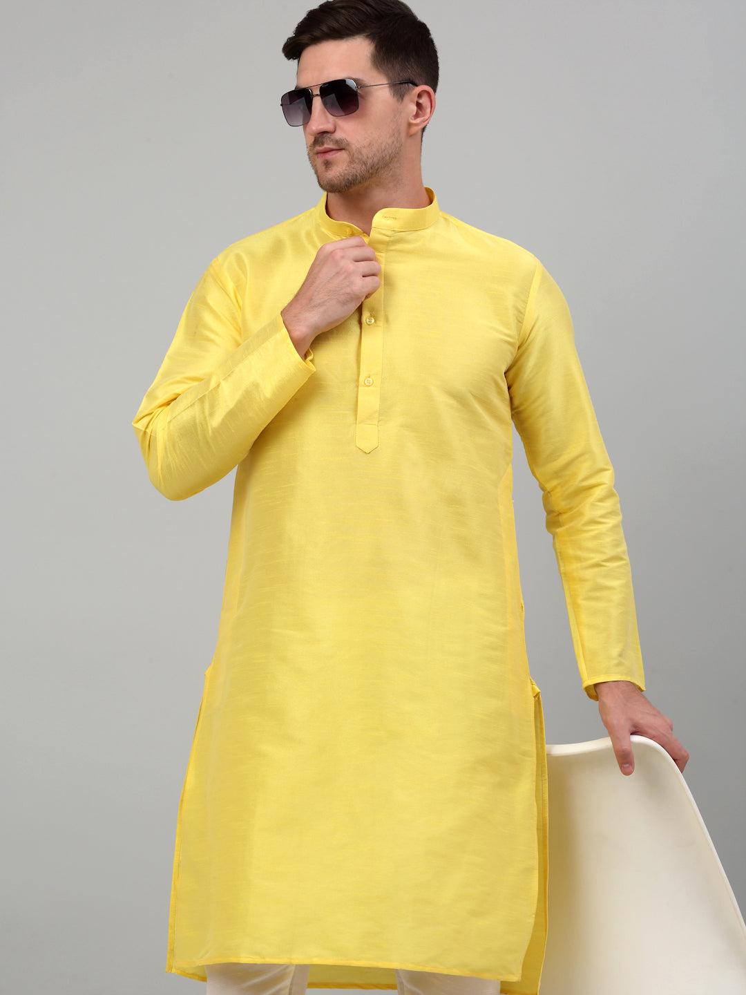 DesiQlo Men Solid Kurta Only - Yellow - KO_636Lemon_S