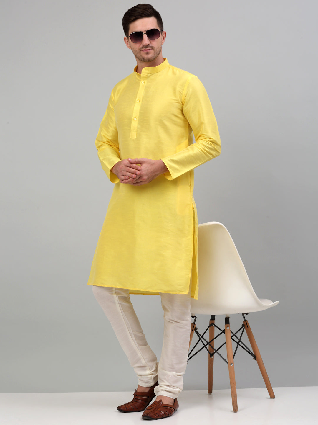 DesiQlo Men Solid Kurta Only - Yellow - KO_636Lemon_S