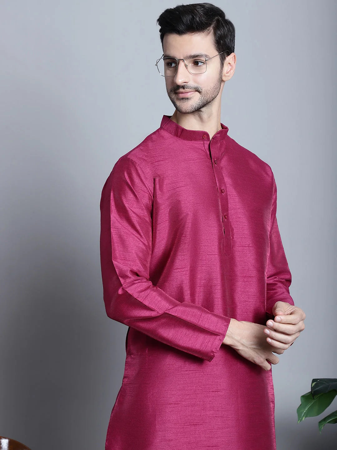 Mens Silk Kurta - Purple Dupion Indian Kurta for Men