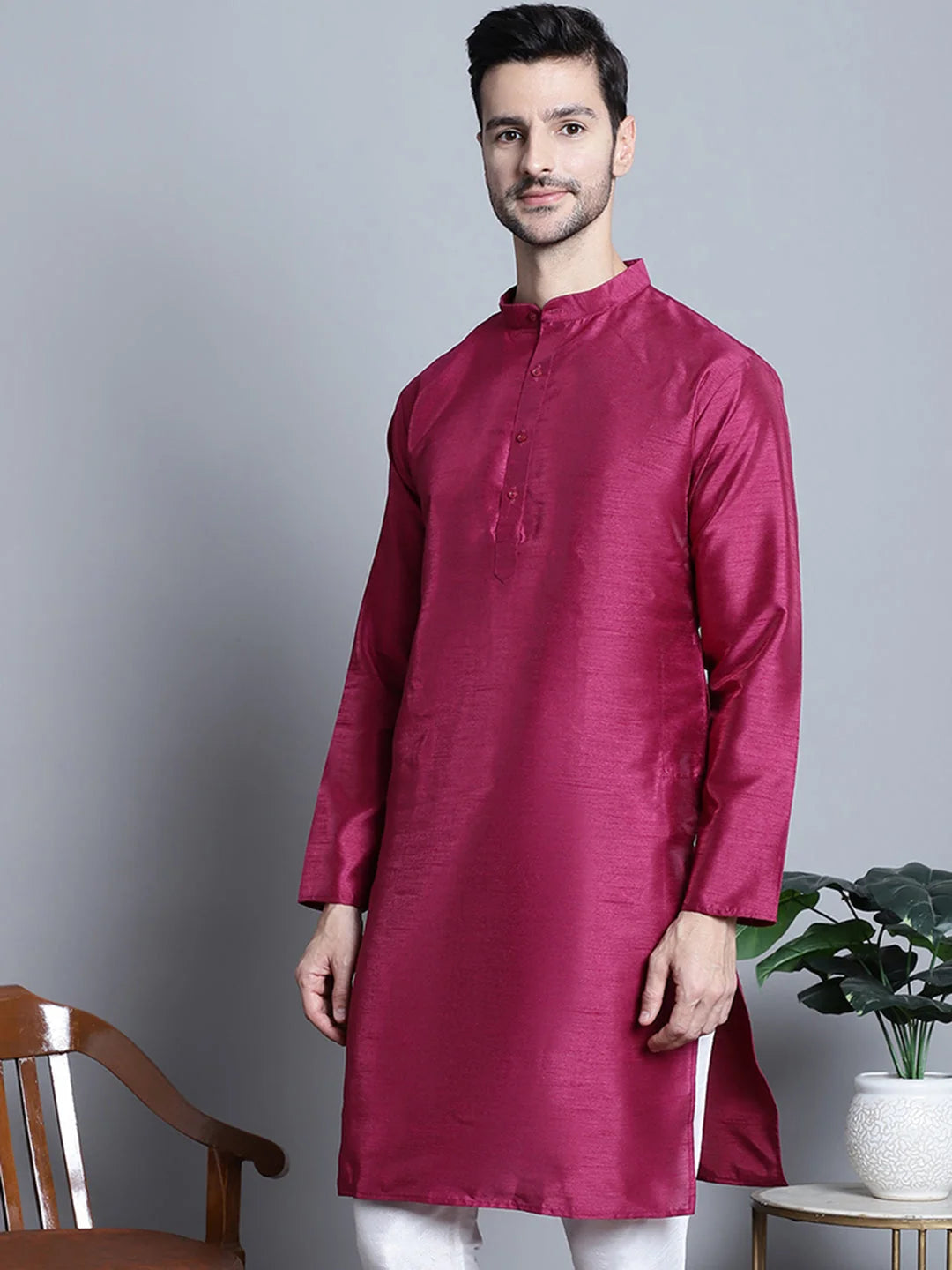 Mens Silk Kurta - Purple Dupion Indian Kurta for Men