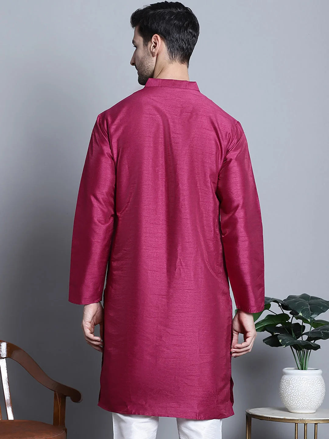Mens Silk Kurta - Purple Dupion Indian Kurta for Men