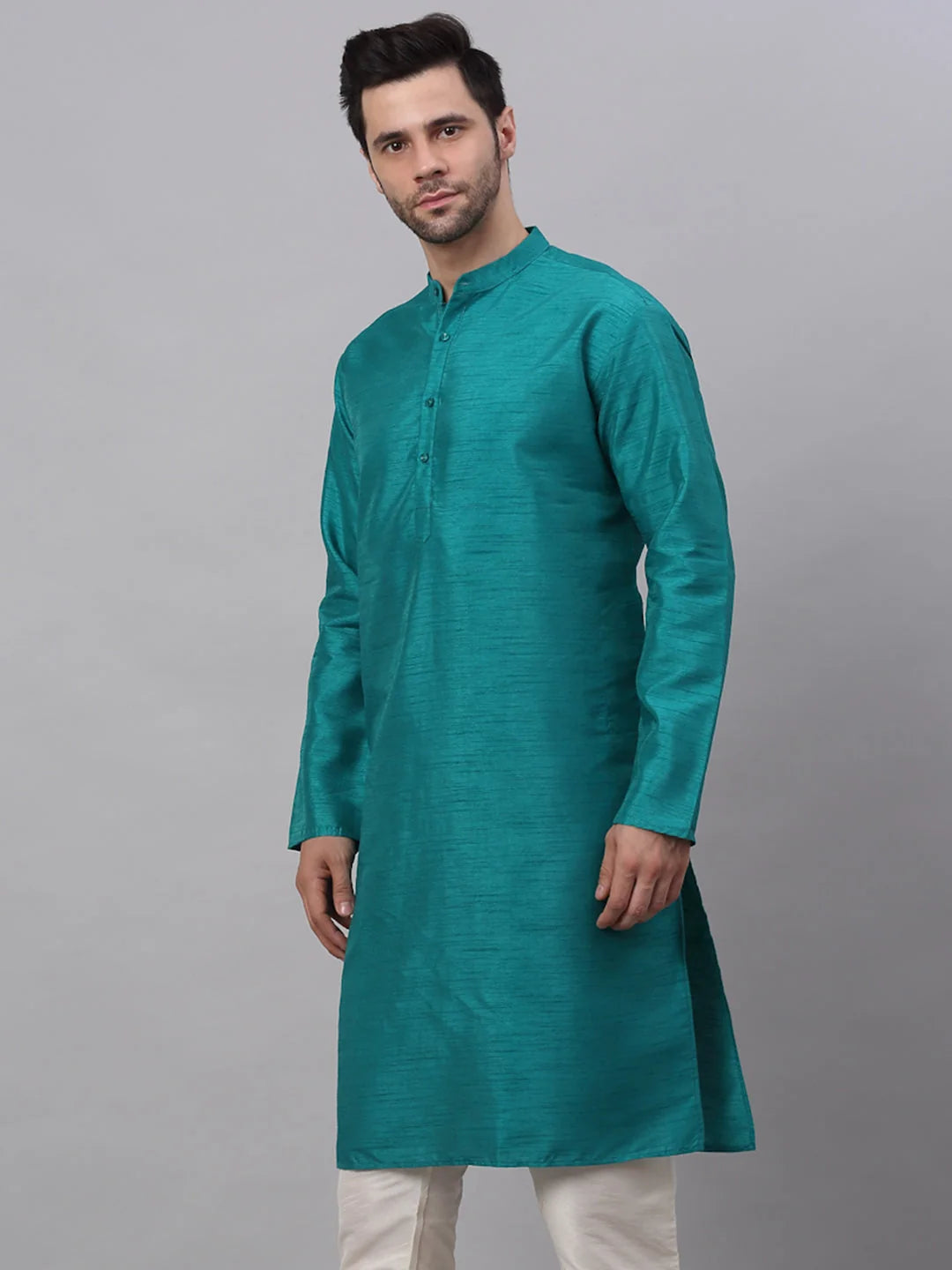 Men's Teal Solid Dupion Silk Kurta | Silk Kurta for Men