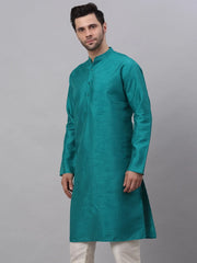 Men's Solid Dupion Silk Kurtas ( KO 636Teal )-KO-636
