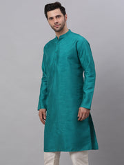 Men's Solid Dupion Silk Kurtas ( KO 636Teal )-KO-636