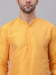 Men's Solid Dupion Silk Kurtas ( KO 636Yellow )-KO-636