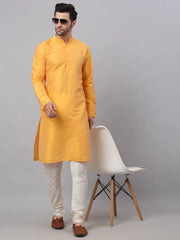 Men's Solid Dupion Silk Kurtas ( KO 636Yellow )-KO-636