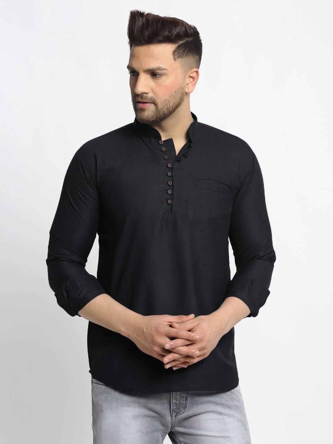 Men's Cotton Short Kurta - Solid Indian Kurta for Men