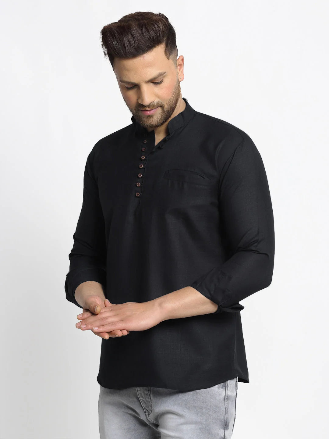 Men's Cotton Short Kurta - Solid Indian Kurta for Men