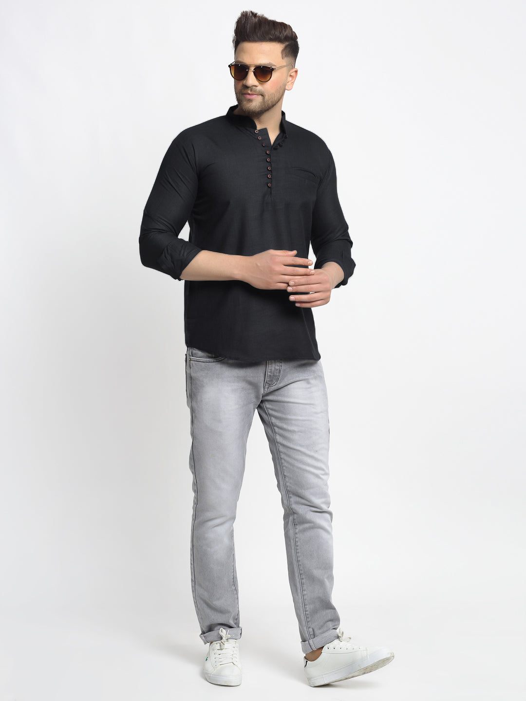 Men's Cotton Short Kurta - Solid Indian Kurta for Men