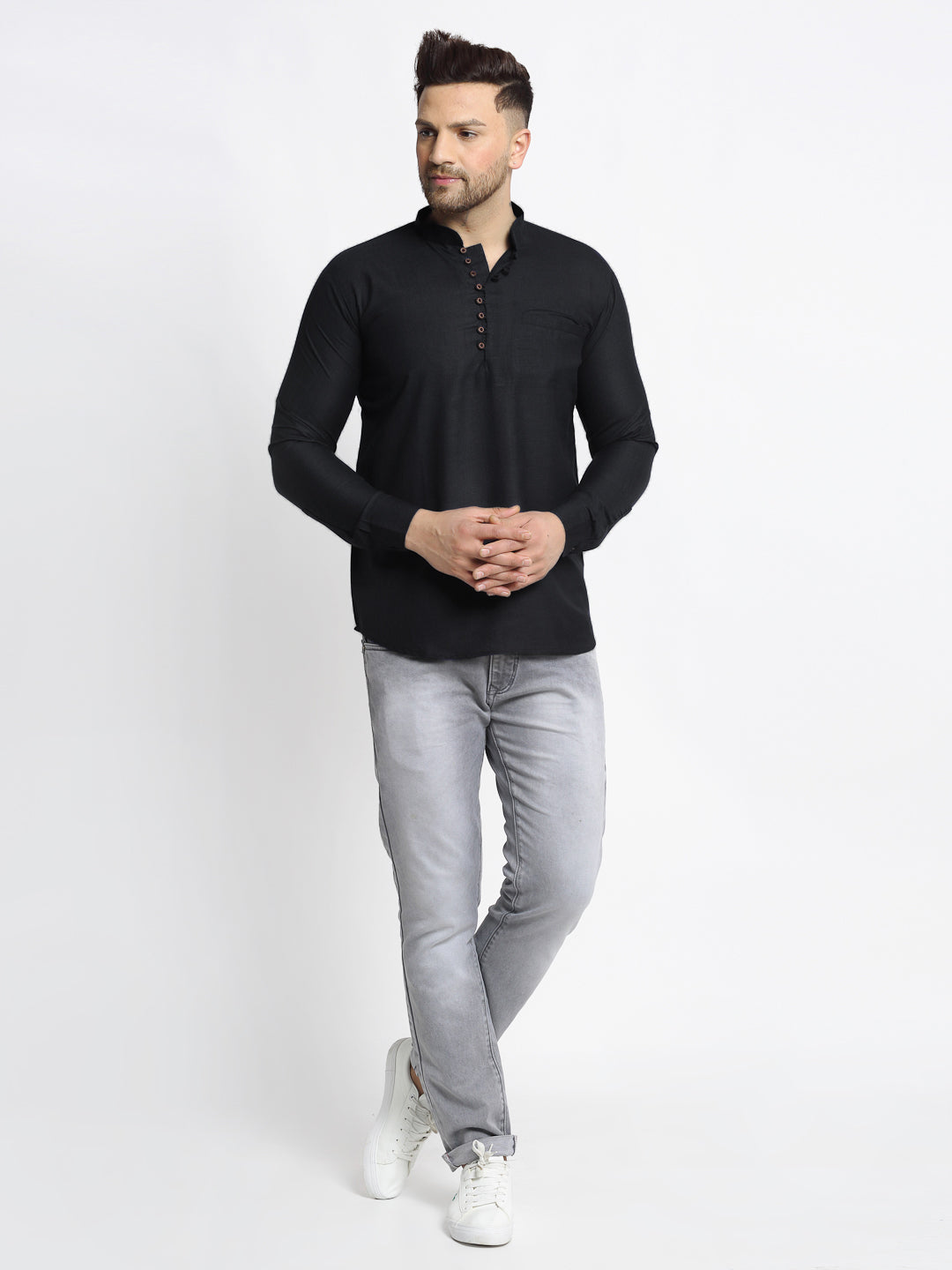 Men's Cotton Short Kurta - Solid Indian Kurta for Men