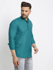 DesiQlo Men's Green Solid Cotton Short Kurta ( KO 639 Green )