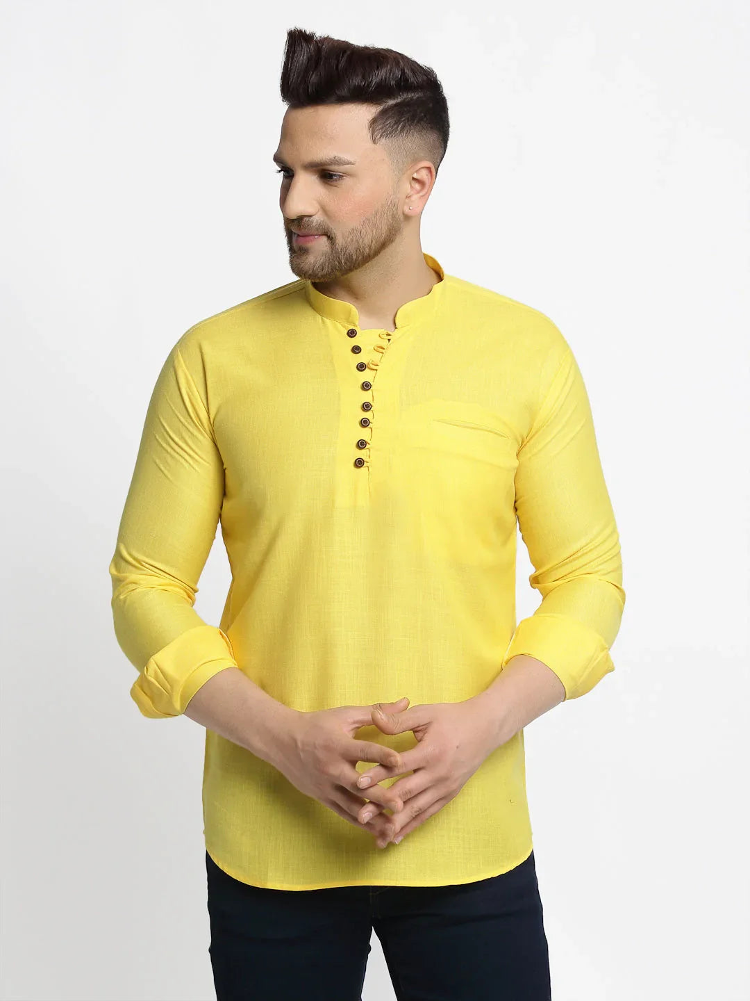 DesiQlo Men Kurta Only - Yellow - KO_639Lemon_S