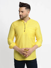 DesiQlo Men's Lemon Solid Cotton Short Kurta ( KO 639 Lemon )