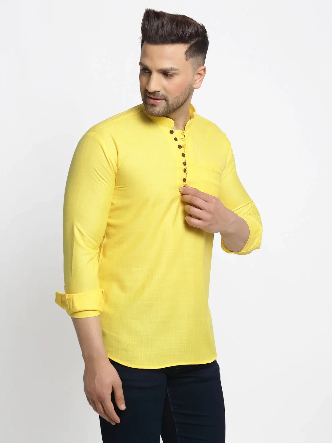 DesiQlo Men Kurta Only - Yellow - KO_639Lemon_S