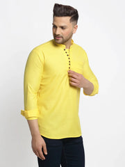 DesiQlo Men's Lemon Solid Cotton Short Kurta ( KO 639 Lemon )