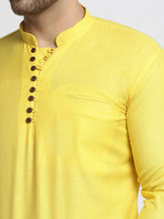 DesiQlo Men's Lemon Solid Cotton Short Kurta ( KO 639 Lemon )