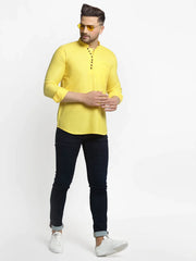 DesiQlo Men's Lemon Solid Cotton Short Kurta ( KO 639 Lemon )